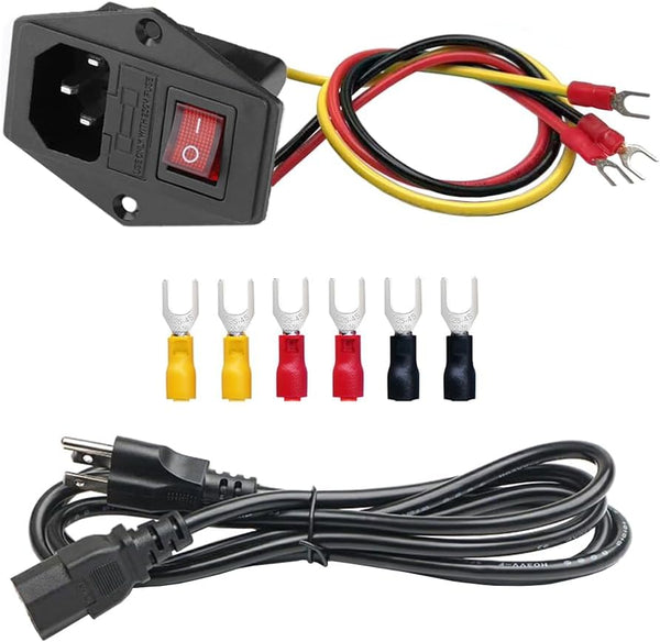 Rocker Switch Power Socket Inlet Module Plug with 4.9ft Power Cord and 10A Fuse Switch 10A 250V 3 Pin IEC320 C14