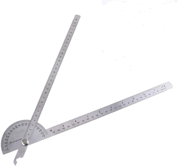 0-180 Degree Angle Finder, Stainless Steel Round Head Rotary Protractor Scale, Adjustable Double-arm Ruler