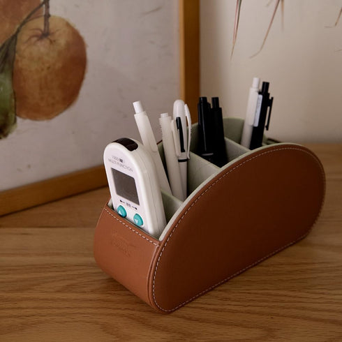 Remote Control Holder Organizer, Leather Storage with 5 Spacious Compartments for TV Remotes - Brown