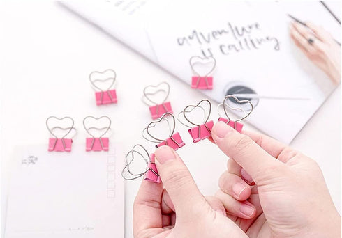 Pink Heart Hollow Out Metal Binder Clips, Office Supplies for Notes and Paper Clamps