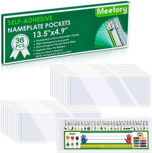 Meetory 36 Pieces Clear Nameplate Pocket, Self-Adhesive Desk Name Tag Covers for Classroom and Office