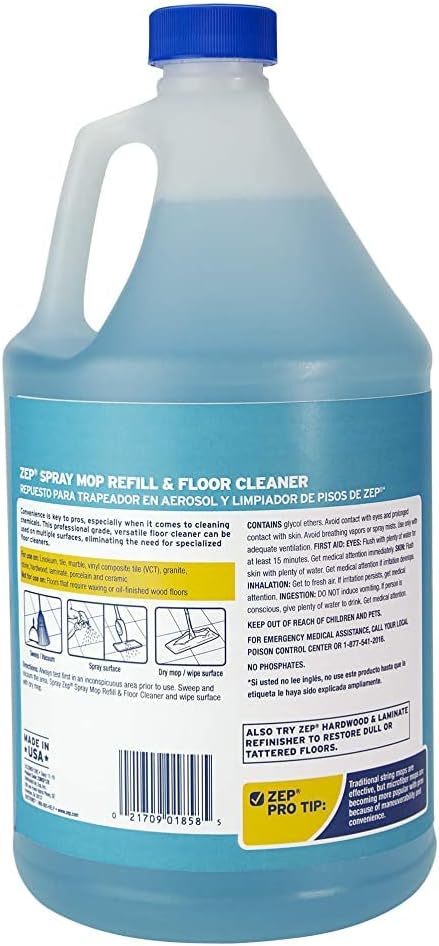 1 2) ECZUMSF1282 Zep Spray Mop Refill and Floor Cleaner - Gallon (Case of - Professional Grade Versatile Multi Surface