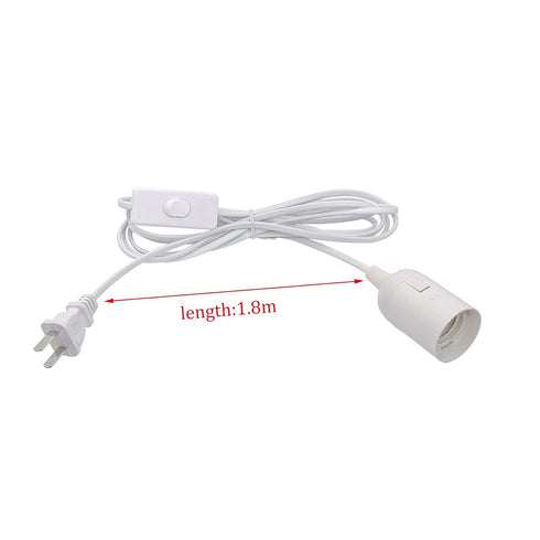 ZYAMY 2PCS E26 E27 Bulb White,1.8m Plug in Pendant Light Cord with Socket Plug Kit DIY Project Socket Power Extension