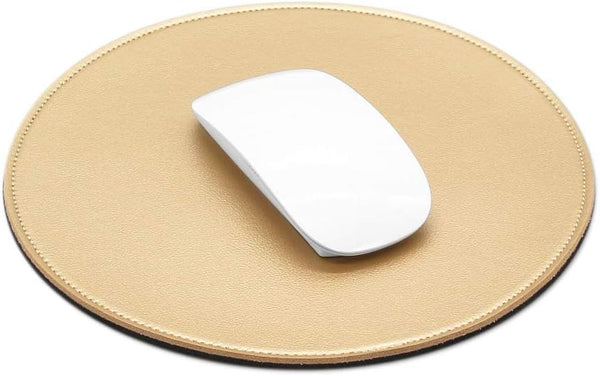 ProElife Mouse Pad for Computer, Anti Slip Round Waterproof PU Leather 8.66-Inch Circular Mousepad (Gold)