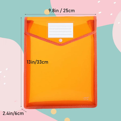 Plastic Document File Folder, A4 Size Expandable Poly Envelopes, Waterproof Transparent File Pouch with Snap Closure &