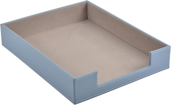 Leather Letter Tray, Stackable File Document Tray, Desk Organizer for A4 Paper, Grey Desktop Storage