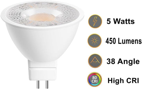 SETEN 6 Pack MR16 Bulb, GU5.3 5W (50W 5000K 450 38 12-24V Non-Dimmable LED Bi-Pin Base, Equivalent) Daylight, Lumens