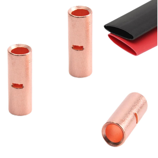 4 Gauge Non-Insulated Butt Connectors, 10 PCS Crimp Wire Connectors with 6 PCS 3:1 Heat Shrink Tube