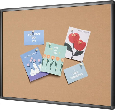 VIZ-PRO Cork Bulletin Board 36 X 24 Inches, Cork Notice Board with Black Aluminium Frame