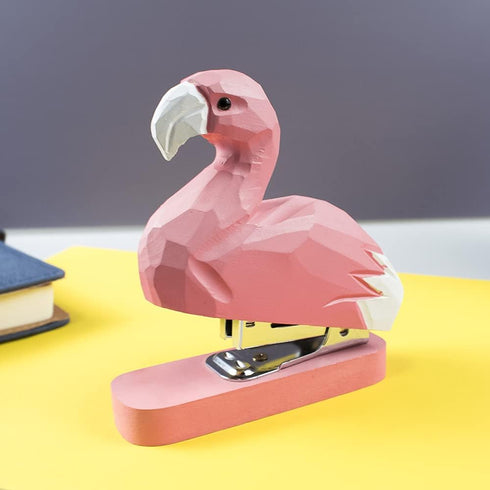 Wooden Animal Stapler, Flamingo Desktop Stitcher Art Figurine for School Office Stationery