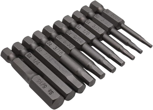 10Pcs 50mm 1/4 Inch Hex Shank S2 Steel Hex Screwdriver Head Allen Hand Held Wrench Drill Bit Set