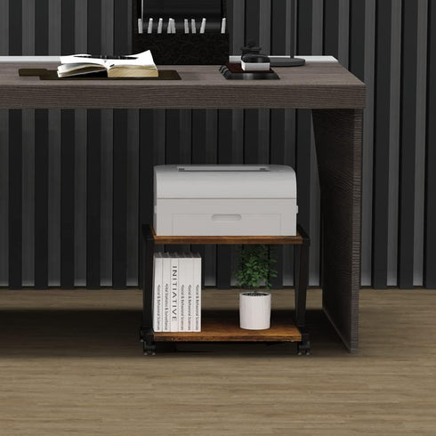 VEDECASA Retro Desktop Printer Stand, 2 Tiers Under Desk Wood Printer Shelf, Rustic Industrial Farmhouse Storage