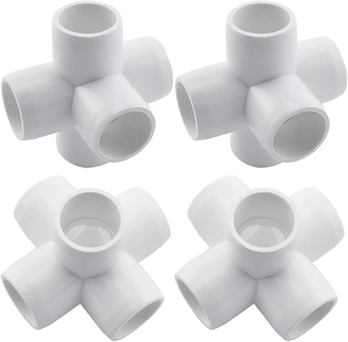 SDTC Tech 4-Pack 5 Way PVC Fitting Elbow, 3/4" Furniture Grade Pipe Connector for DIY PVC Shelf, White