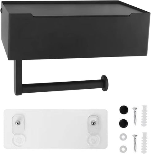 Frandilo Mounted(Color:1) Toilet Paper Holder with Shelf, Wipe Holder for Bathroom, Wipes Dispenser Storage, Toilet