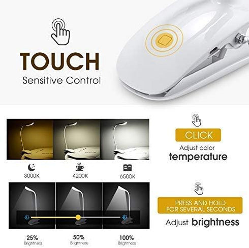 15 Dimming, Table Lamp, Clip on Table Light with Led Beads, Eye-Care Adjustable Brightness (Warm and Cool White)