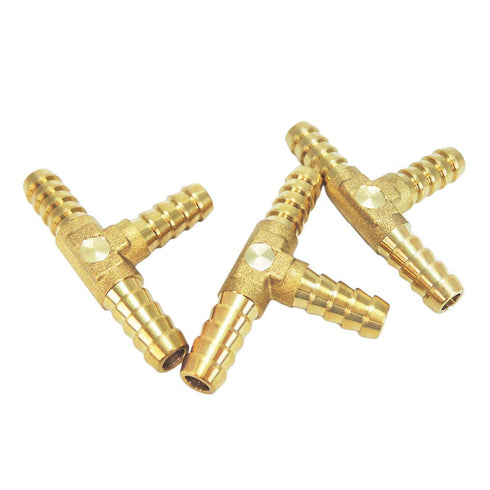 Nigo Industrial Co. 3-Way Tee Brass Hose Fitting, 1/4" ID Hose Barb Pipe Fitting, Pack of 3