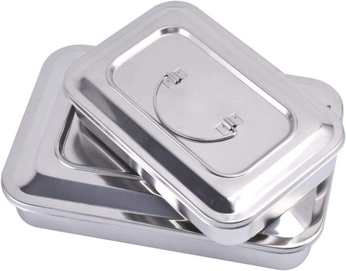 Medical Surgical Trays, Stainless Steel Dental Instruments Tray Organizer with Lid & Handle Grip