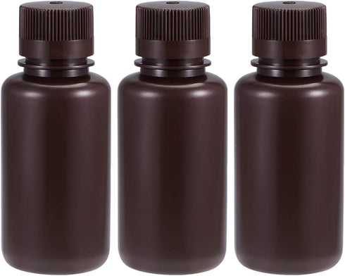 uxcell 250ml/8.5oz Plastic Lab Chemical Reagent Bottle, Small Mouth Liquid Storage Container, Brown, 3pcs