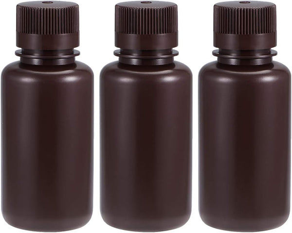 uxcell 250ml/8.5oz Plastic Lab Chemical Reagent Bottle, Small Mouth Liquid Storage Container, Brown, 3pcs