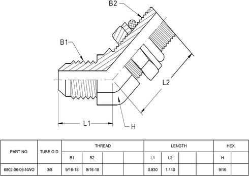 (2-PACK) 6802-06-06-NWO Hydraulic Hose Adapter Fitting 3/8" Male JIC 37° Flare with 45° Elbow Connector