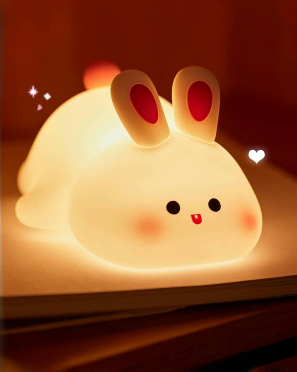 Big Face Rabbit Silicone Night Light, Squishy Bunny Lamp with Touch Control,