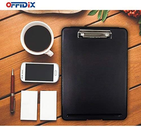 OFFIDIX A4 Plastic Folder Clipboard - Foldover Clipboard for School, Home, and Office (Black)