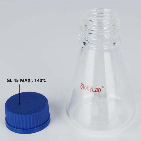 stonylab 250 ml Erlenmeyer Flask with Blue Screw Cap, Graduated Borosilicate Glass Conical Flask
