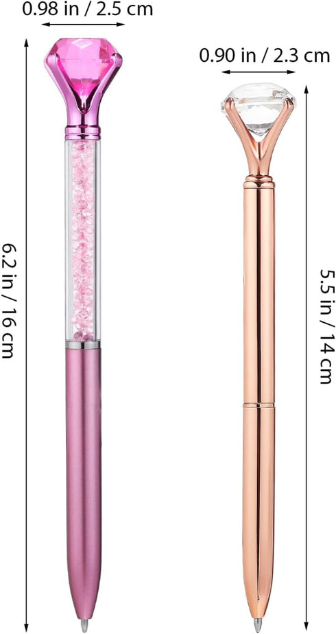 NUOBESTY 6pcs Diamond Pen with Big Crystal, Retractable Bling Metal Ballpoint Pens, Black Ink for Office