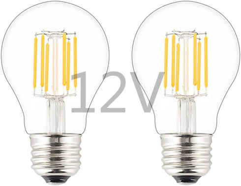 DC 12V-24V Low Voltage Input LED Bulb, Classic A19 Style, 6W 600Lm, Dimmable E26 Medium Base, 2 Pack
