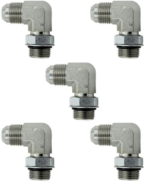 1/4" JIC Male x #6 SAE/ORB Male Corner/Elbow Hydraulic Adapter Fitting (5-PACK) | 6801-04-06