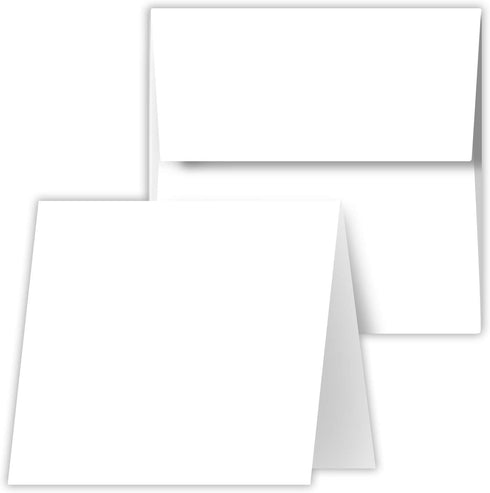 Square Greeting Cards Set - White Blank Half Fold Cards with Envelopes