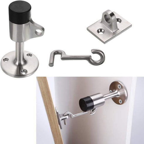 Sumnacon Stainless Steel Door Stopper with Hook - Heavy Duty Wall Mounted Doorstop, Silver