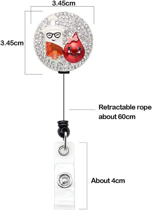Cute Rhinestone Dropping Nurse Retractable ID Badge Reel Holder