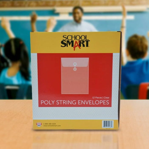 School Smart Top Loading Polypropylene String Envelopes, Letter Size, Pack of 12, Clear