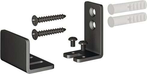 Adjustable U Shape Barn Door Floor Guides, 2 Pack, Wall Mounted Flexible Flush Bottom Guide, Sturdy Steel, Black