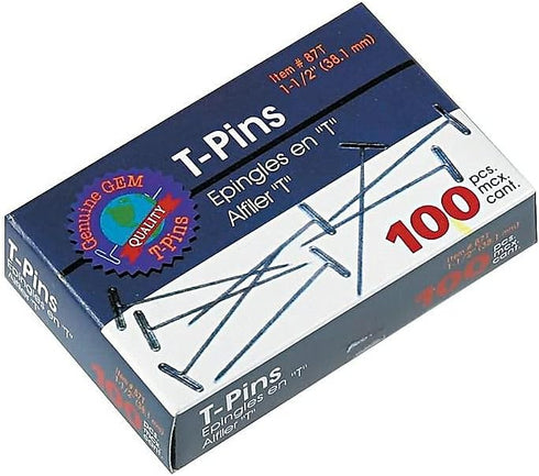 GEM 87T T-Pins, Steel, Silver, 1 1/2-Inch, 100/Box