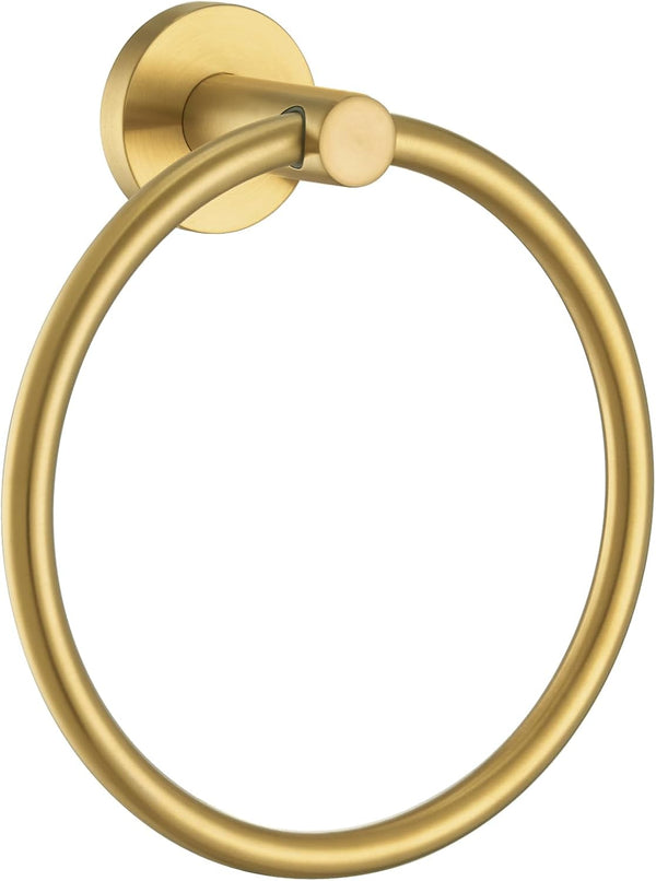 APLusee Hand Towel Ring, 304 Stainless Steel Round Towel Holder, Wall Mounted for Bathroom Kitchen, Brushed Gold