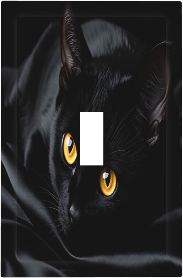 HTSAHKV Black Cat Wall Plate Light Switch Cover Single Gang Outlet Faceplate Print