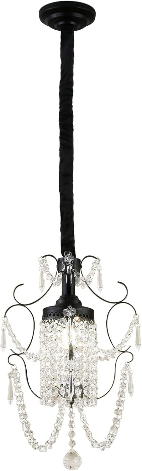 Mini Crystal Chandelier Chic Chandeliers, 1-Light Antique Crystal Pendant Light Fixture Elegant