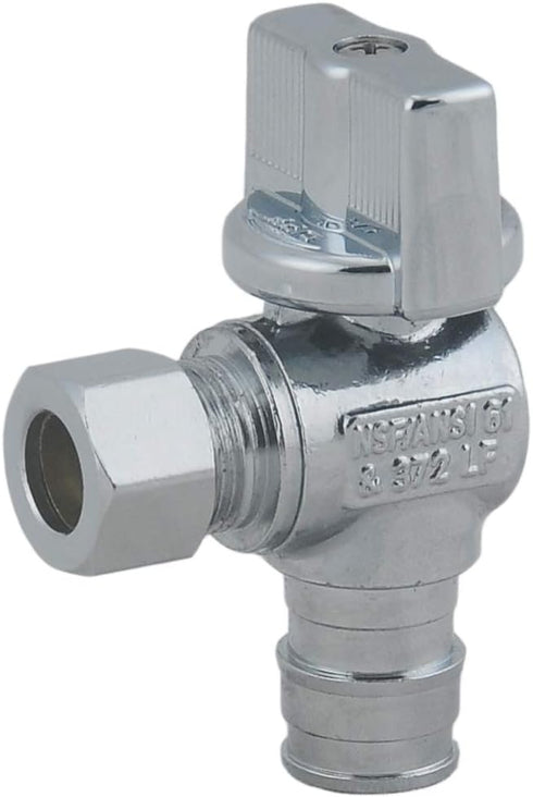 LD Valve- 1/4 Turn Angle PEX A Stop Valve, 1/2-in Exp(F1960) x 3/8-in OD Proprex Angle Shut Off Valve, Quarter Turn Brass Propex Angle Stop Valve by LD