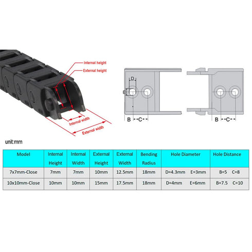 1 Meter Drag Chain Cable Carrier, 7x7mm Closed Type for 3D Printer and CNC Machines with Screwdriver Tool