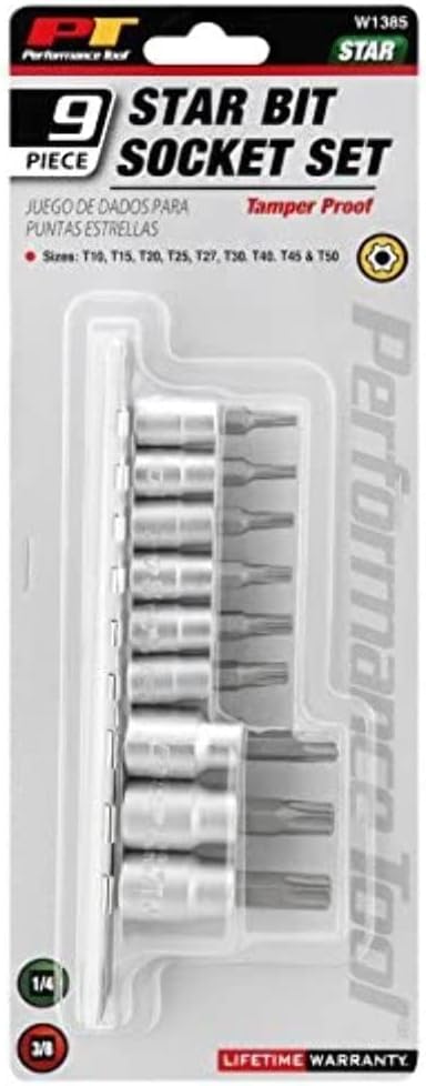 Performance Tool W1385 9-Piece Tamper Proof Star Bit Socket Set