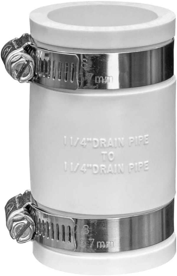 Fernco 1056-125 1-1/4-in. Flexible PVC Pipe Coupling for Cast Iron and Plastic Plumbing Connections
