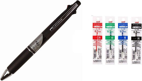 uni Jetstream 4&1 Red Green Blue and Black 0.7mm Ballpoint Multi Pen and 0.5mm Mechanical Pencil (Black) + Refill 4 Colors 0.7mm Set