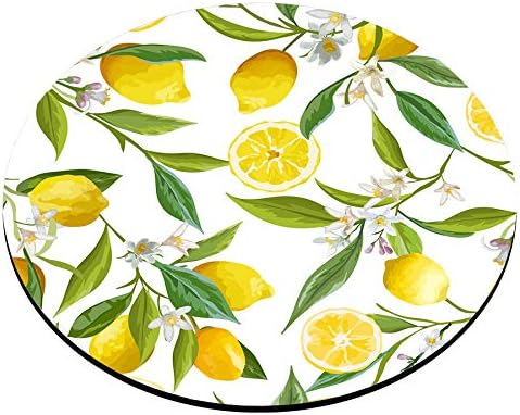 Smooffly Watercolor Lemon Painting Art Round Mouse Pad, Lemon Fruits with flowers and leaves pattern Circular Mouse Pads by Smooffly