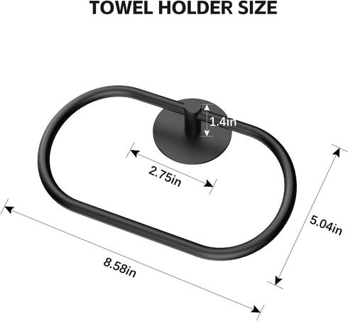 2 Packs Adhesive Towel Holder Matte Black Hand Towel Holder for Bathroom Wall Stainless Steel Towel Ring for Bathroom