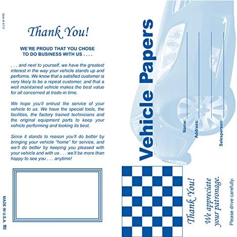 Vehicle Papers Wallets, Car Document Holders, 50 per Pack in Blue