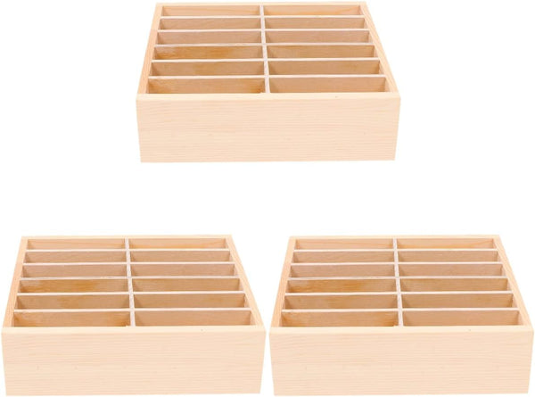 SEWACC Portable Desk Organizer, 3 Pcs Wooden Cell Phone Storage Box with 12 Grids for Home, Office, Classroom