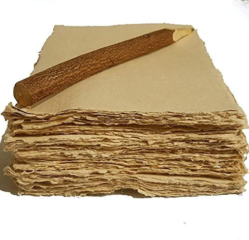 Deckle Papers 150 Size-A4 Pack of-50-Brown Handmade Deckle Edge Printer Friendly Blank Paper Mixed Media Loose Leaf