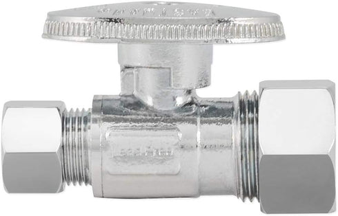 Eastman Quarter-Turn Straight Stop Valve, 5/8 Inch OD Compression Inlet x 3/8 Inch OD Compression Outlet, Chrome Plated
